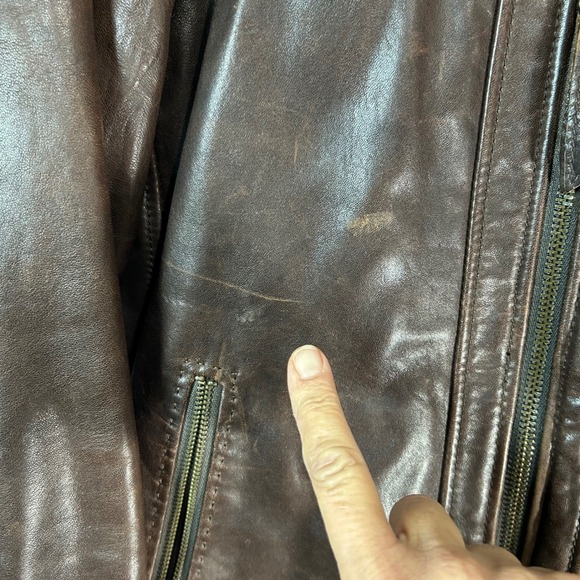 Marc New York Men's Brown Leather Jacket Moto Zip Up Distressed XL - Picture 6 of 13